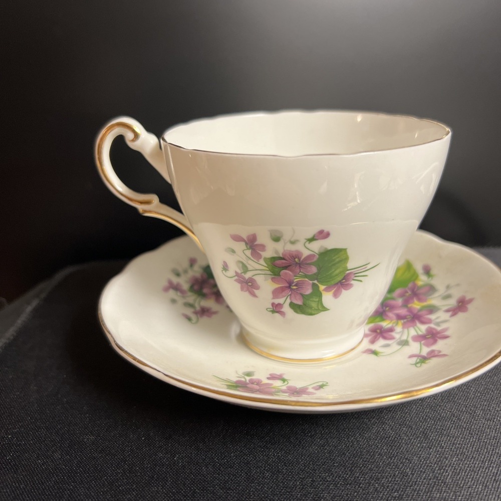 Vintage Regency Bone China Tea Cup Saucer Wild Violet Flowers Made In England
